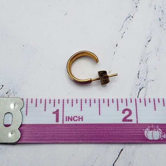 Purple & White Candy Striped Gold Hoop Earrings - Picture 2 of 5